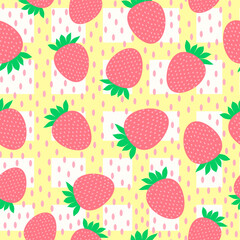 strawberries with seeds and square shapes stripes seamless pattern