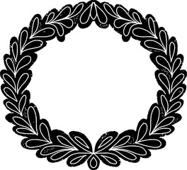 Stylized wreath of leaves. Illustration in linocut style, stylization, rustic style. Vector element for design