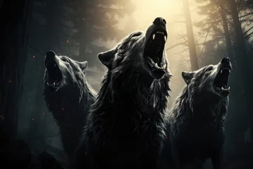 Keuken spatwand met foto Eerie Serenades: When Wolves Howl in the Enchanted Forest at Night © furyon