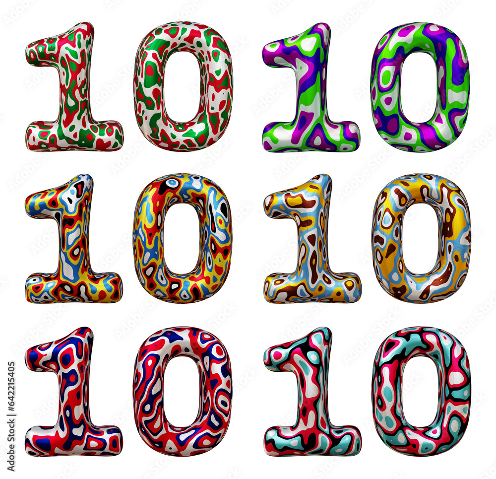 Aufkleber set of number 10 in 3d rendering isolated on transparent background for math, business and education