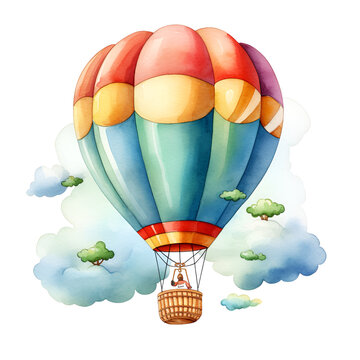 Watercolor hot air balloon. Generative ai image