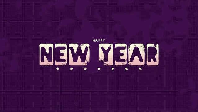Happy New Year on purple hipster texture, motion holidays and promo style background for New Year and Merry Christmas