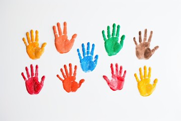 Obraz premium collection of colorful child hand prints isolated on white background