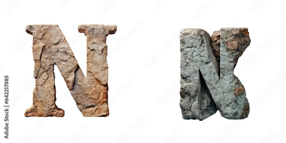Poster isolated transparent background with clipping path of uppercase n with rustic rough surface texture
