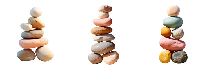 Stones piled alone on transparent background