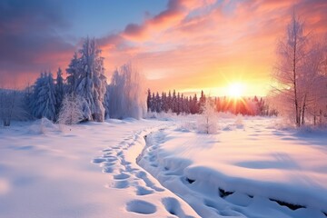 Fototapeta na wymiar Beautiful Winter landscape at sunset - stock concepts