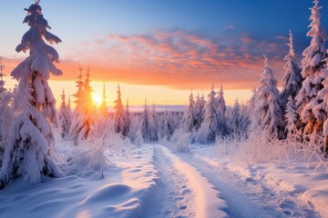 Beautiful Winter landscape at sunset - stock concepts