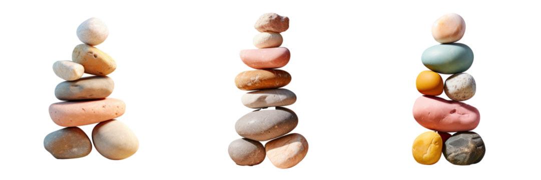 Stones piled alone on transparent background