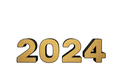 New Year 2024 3D Background in Gold and Black with Blank Space for Text - Isolated