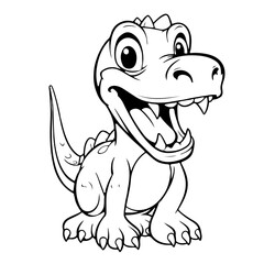 Cute cartoon dragon or dinosaur. Black and white vector illustration for coloring book	