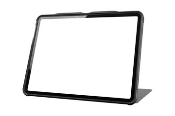 Tablet with blank screen isolated on white background.