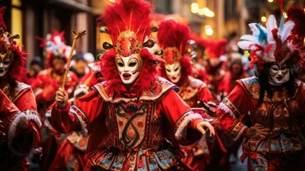 Afwasbaar Fotobehang Carnaval Festive processions wind through streets, masks and costumes invoking laughter, sharing cherished memories through joyful dances and melodies