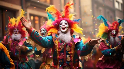 Crédence de cuisine en verre imprimé Carnaval Festive processions wind through streets, masks and costumes invoking laughter, sharing cherished memories through joyful dances and melodies