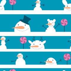 Christmas snowman seamless winter pattern for wrapping paper and fabrics and kids clothes print