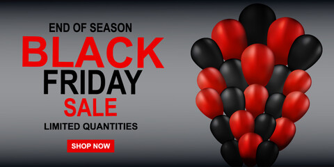 Black Friday Sale poster with shiny balloons. Vector illustration.