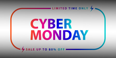 
Cyber ​​Monday sale banner with bright red to blue gradient color typography on background, vector illustration template.
