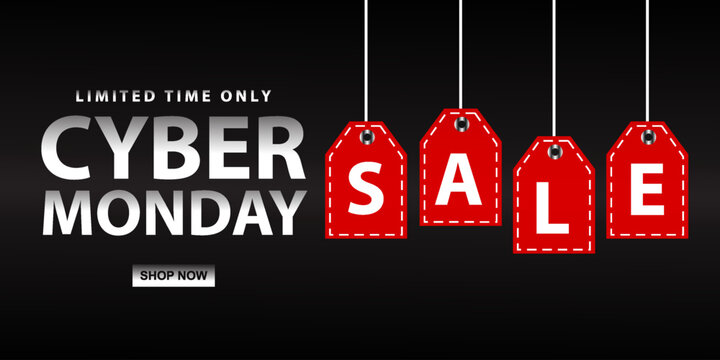 
Cyber ​​Monday sale website display with red hang tag vector promotion