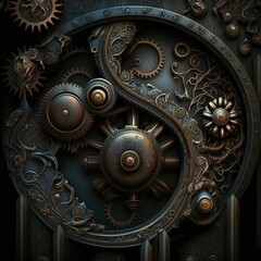 Mechanical Gears in a Dark Steampunk World: A Mysterious and Intricate Background of Industrial Machinery and Victorian Aesthetics