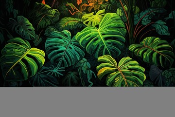 Fototapeta na wymiar Lush Ferny Canopy Leaves Wallpaper for Nature Lovers Monstera Leaf Haven Leaves Backdrop for Artistic Interiors