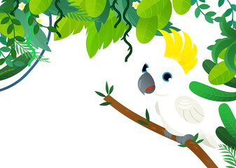 cartoon scene with jungle and animals being together as frame illustration for children