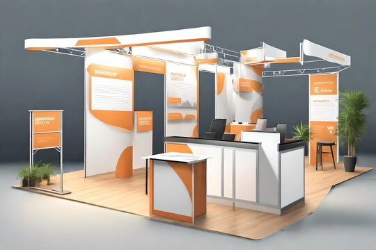 Mockup of an exhibition display booth from the side. Promotional items for an event or fair. Illustration in vector form 
