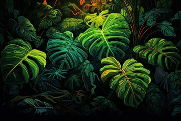 Ferny Jungle Oasis A Leaves Backdrop for Green Enthusiasts Tropical Rainforest Beauty Leaves Pattern for Organic Elegance