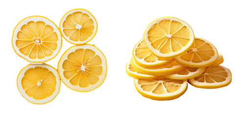 Yellow lemon slices dried and alone on a transparent background