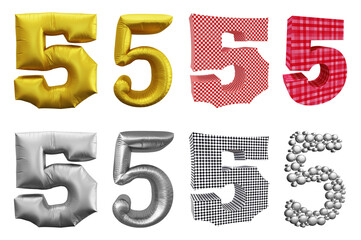 Set of number 5 in 3d rendering isolated on transparent background for math, business and education concept
