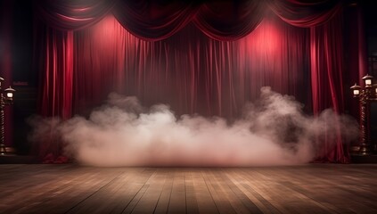 Stage curtains with smoke, generative ai.