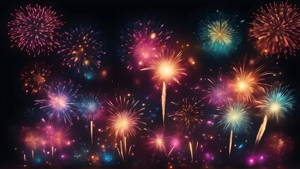 Fototapeta na wymiar Fireworks at Night. Colorful firework background. New Year celebration, Abstract holiday background