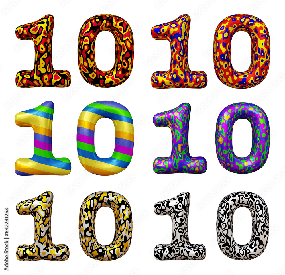 Poster set of number 10 in 3d rendering isolated on transparent background for math, business and education