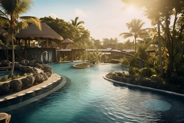 Resort swimming pool cinematic photography 3d render generative ai - obrazy, fototapety, plakaty