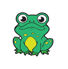Little funny frog is sitting. Isolated on white background. In cartoon style. Vector illustration.
