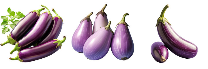 New glossy eggplants transparent background