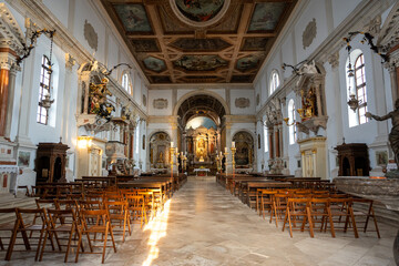 Interior of the empty Piran Church of St. George, Slovenia