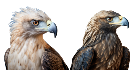 Chilean blue eagle 17 years old in closeup against transparent background