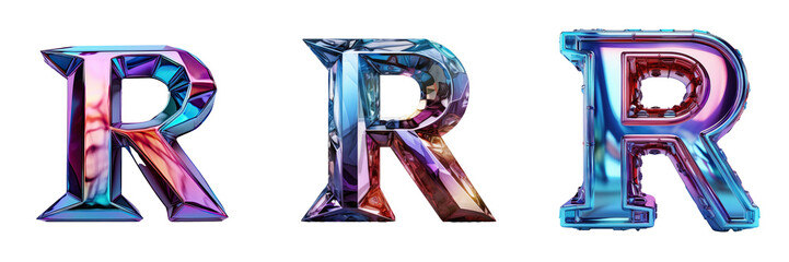 Metallic blue and purple letter R with a glossy chrome style and bold font isolated on transparent background