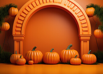 Halloween themed background full of pumpkins. All in orange colors