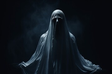 Scary ghost on dark background isolated generative ai