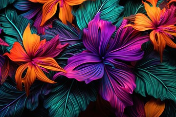 Garden of Eden A Colorful Tropical Flower Pattern for Serene Spaces Bloom Bliss A Radiant Floral Background Celebrating Tropical Elegance - obrazy, fototapety, plakaty
