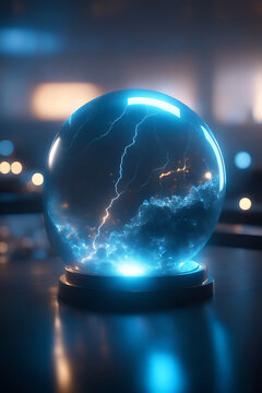 glass orb ball with magical elements inside - thunder storm lighting 