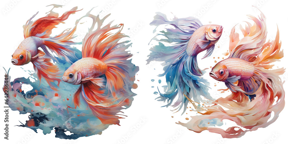 Poster elegant spar between two fish on transparent background
