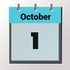vector calendar page with date October 1, light colors