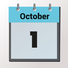 vector calendar page with date October 1, light colors