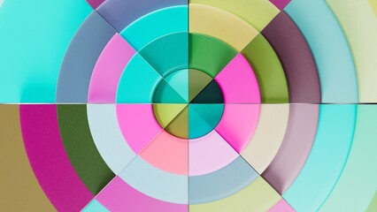 colored radial circular shapes. 3d illustration background