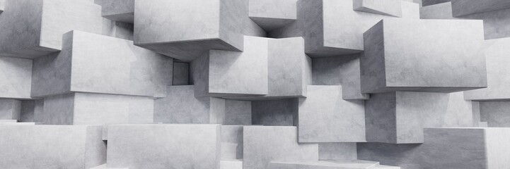 3D illustration concrete block cubes wallpaper banner background.