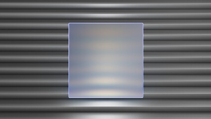 Square rough glass shape with dark lined elegant background. 3d illustration