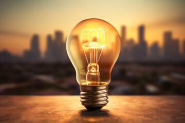 Glowing light bulb energy saving concept