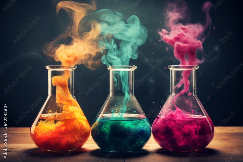 Aufkleber flasks in the laboratory. background with selective focus