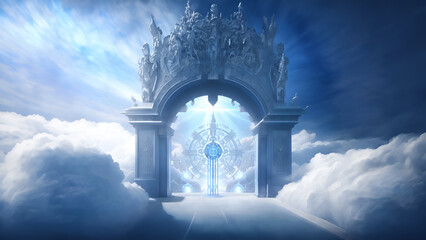 Heaven's gate among the clouds - Generative AI - obrazy, fototapety, plakaty